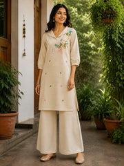Cream Co-ord Set with subtle embriodered flowers