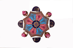 Acrylic Diya Rangoli Set – Pink & Blue Paisley Design with Floral Diyas