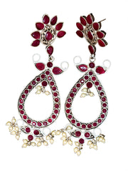 Ethnic Oxidised Red Stone Jhumkas