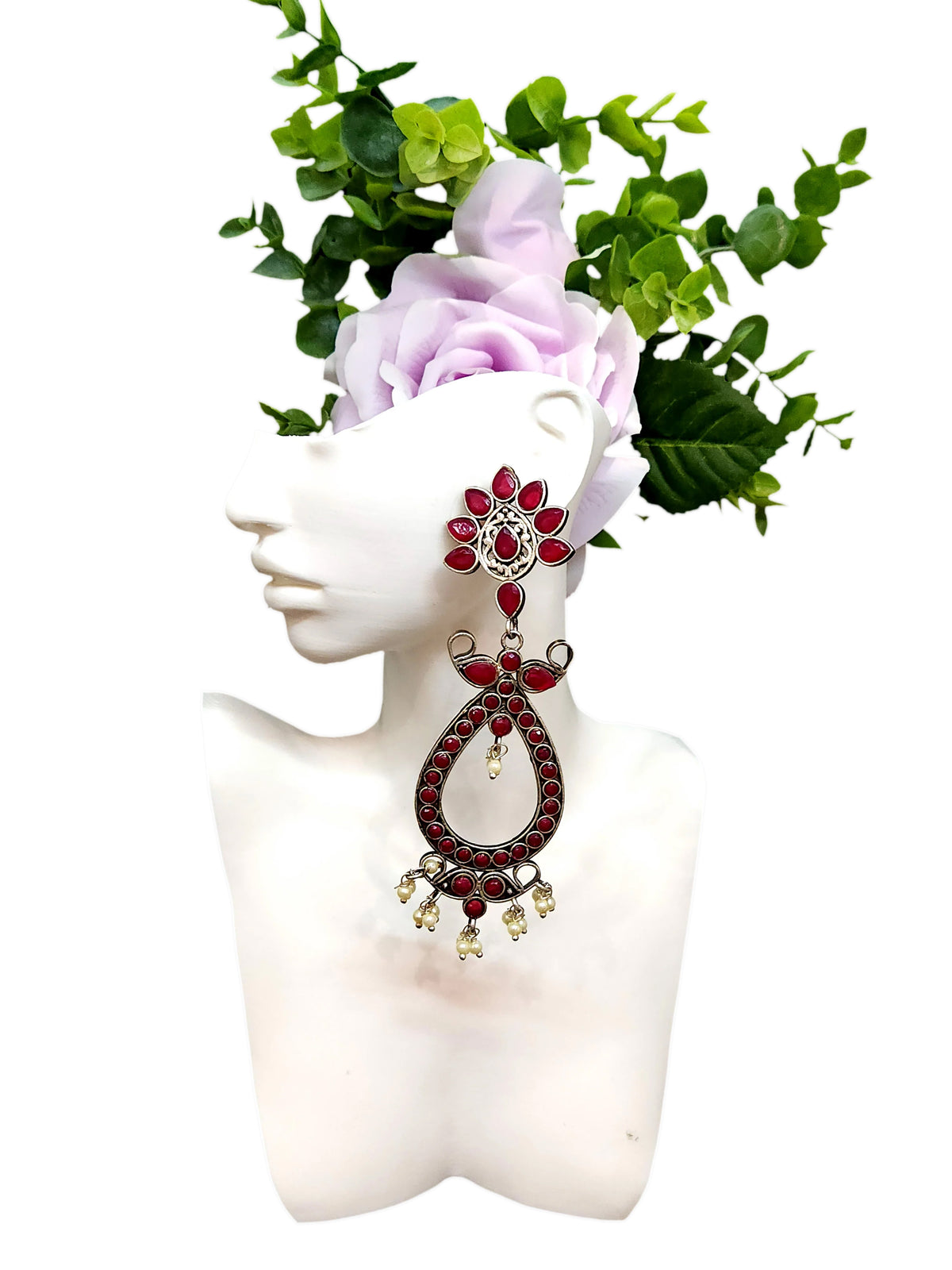 Ethnic Oxidised Red Stone Jhumkas