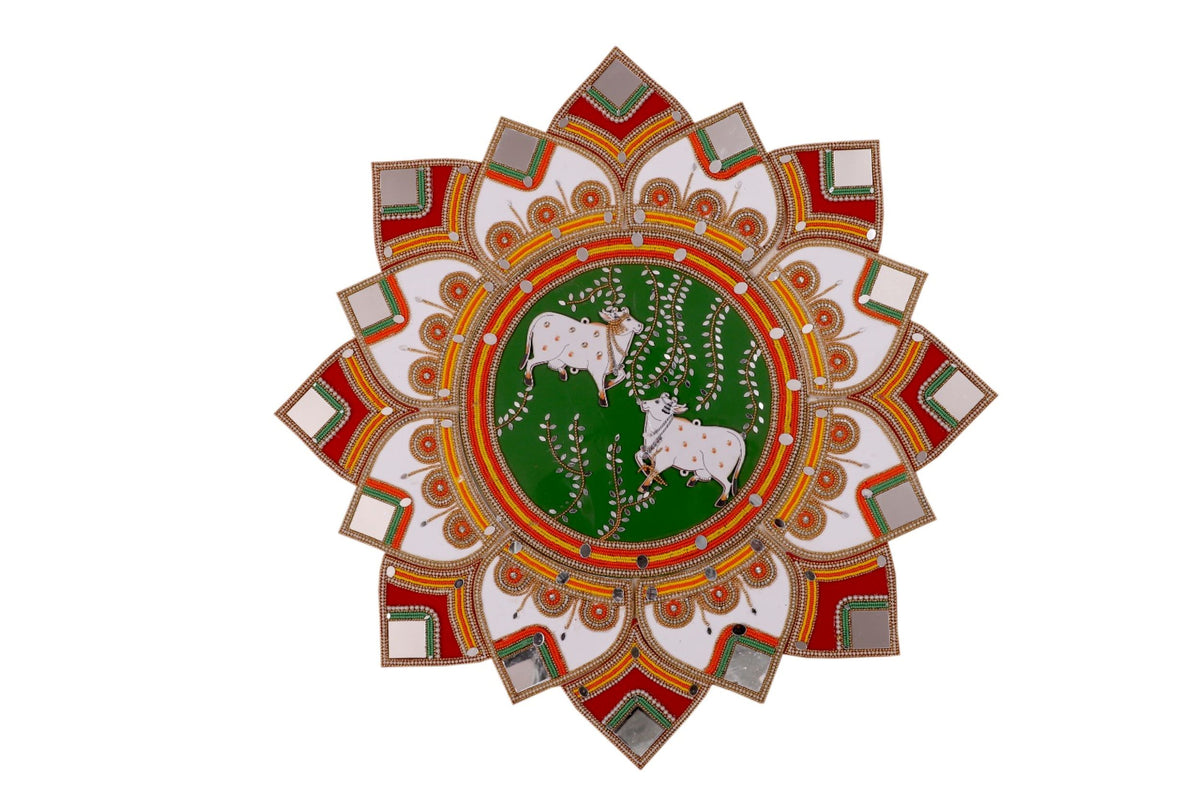 Acrylic Rangoli with Traditional Cow (Kamdhenu) Design