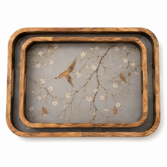 Grey Birdsong Rectangular Wooden Nesting Serving Tray Set of 2